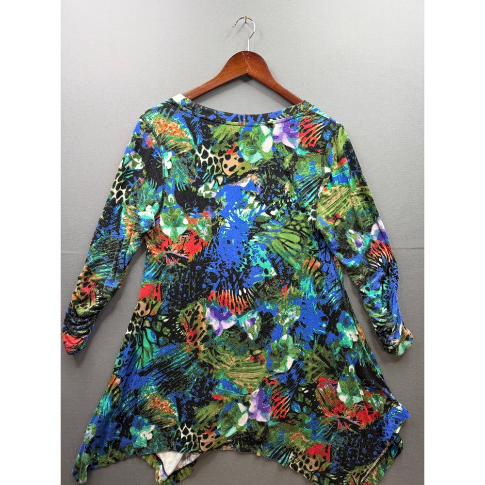 Philosophy Tunic Top Womens Blue Green Amazon Rainforest Sharkbite Hem L - Picture 5 of 6